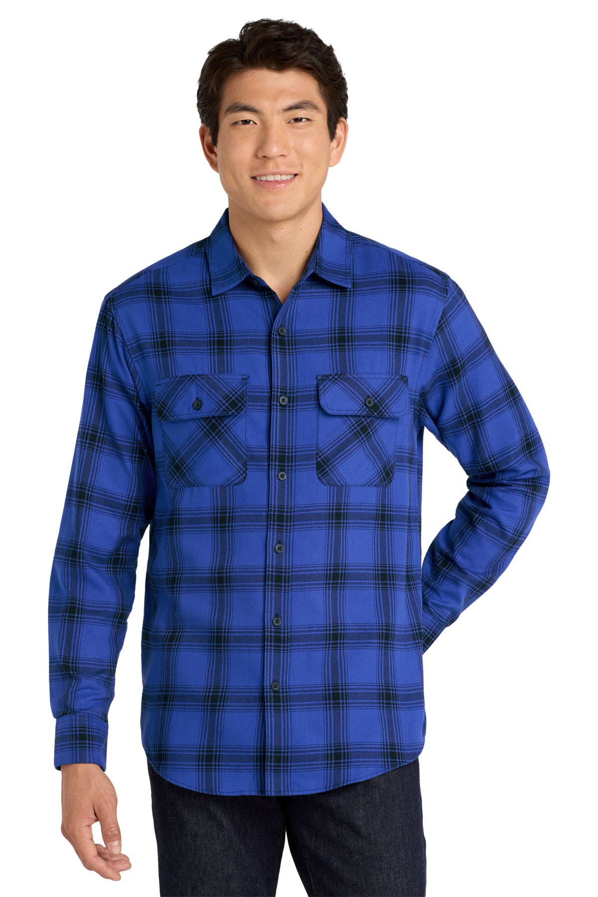 Port Authority Plaid Flannel Shirt. W668 - Royal/ Black Open Plaid