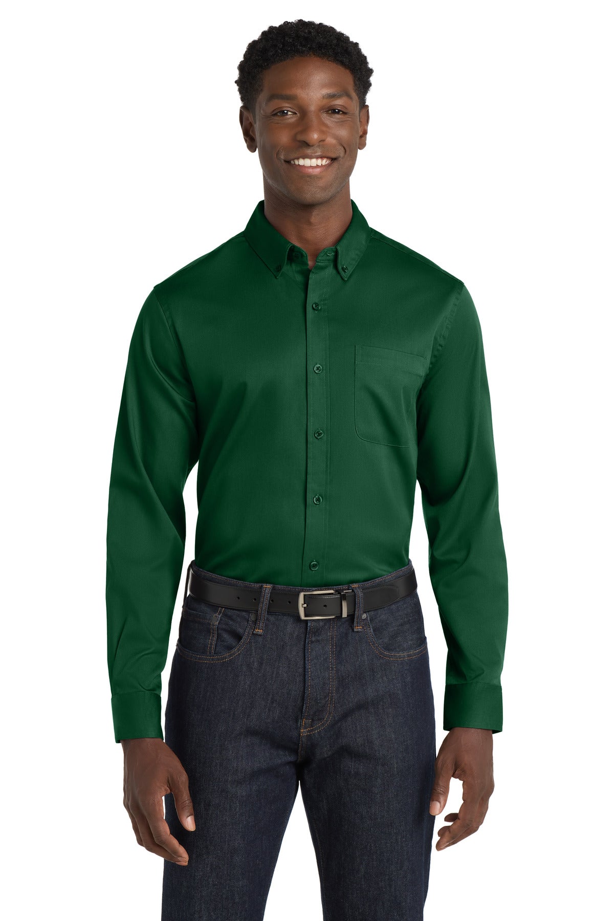 Port Authority Long Sleeve SuperPro React Twill Shirt. W808 - Dark Green
