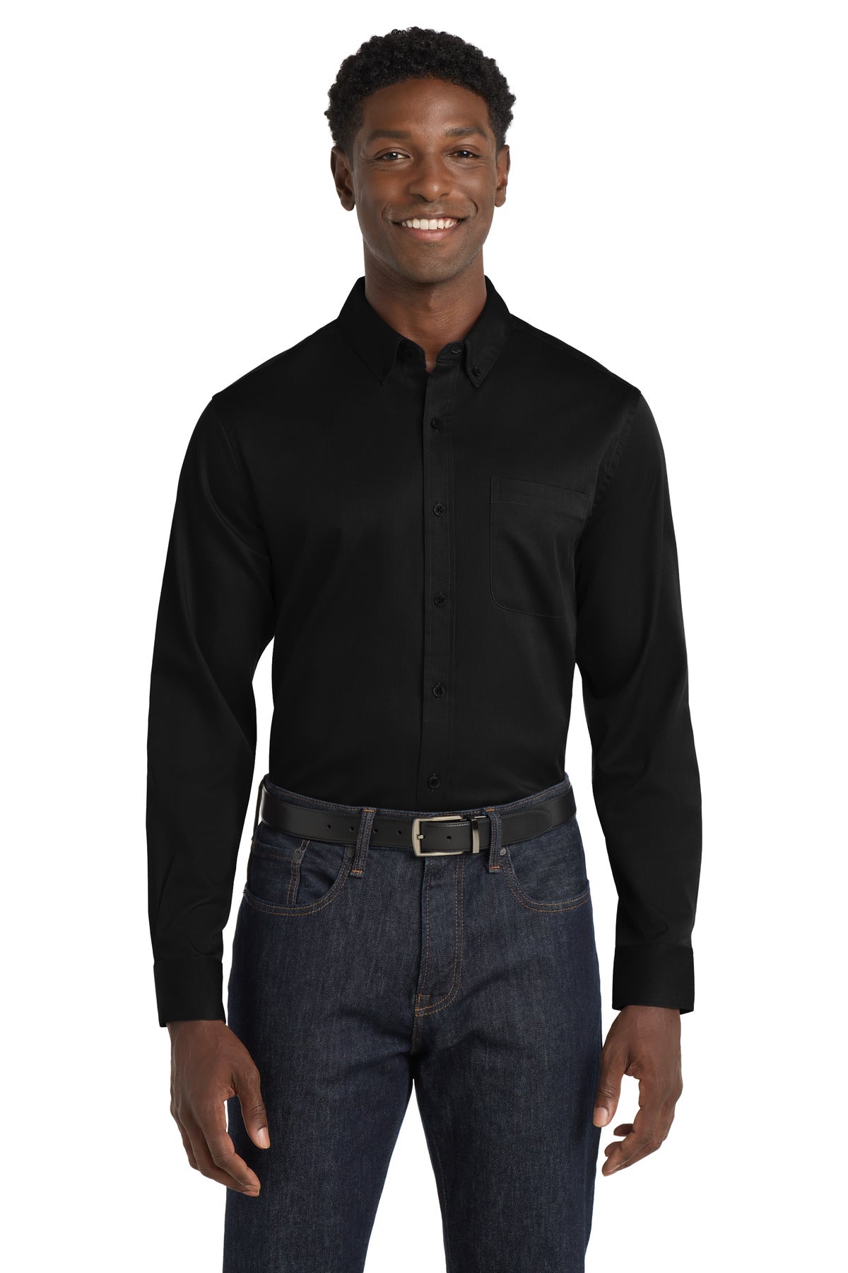 Port Authority Long Sleeve SuperPro React Twill Shirt. W808 - Deep Black