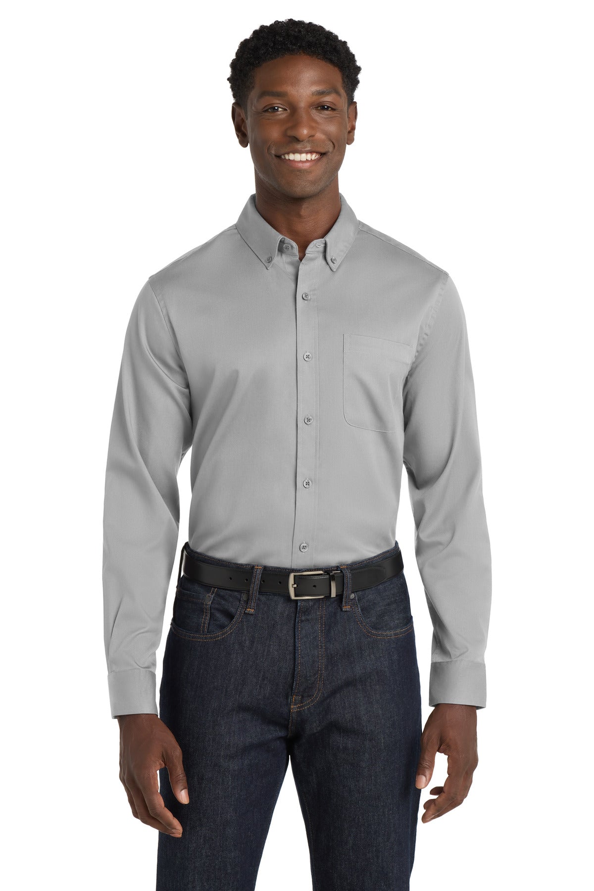 Port Authority Long Sleeve SuperPro React Twill Shirt. W808 - Gusty Grey