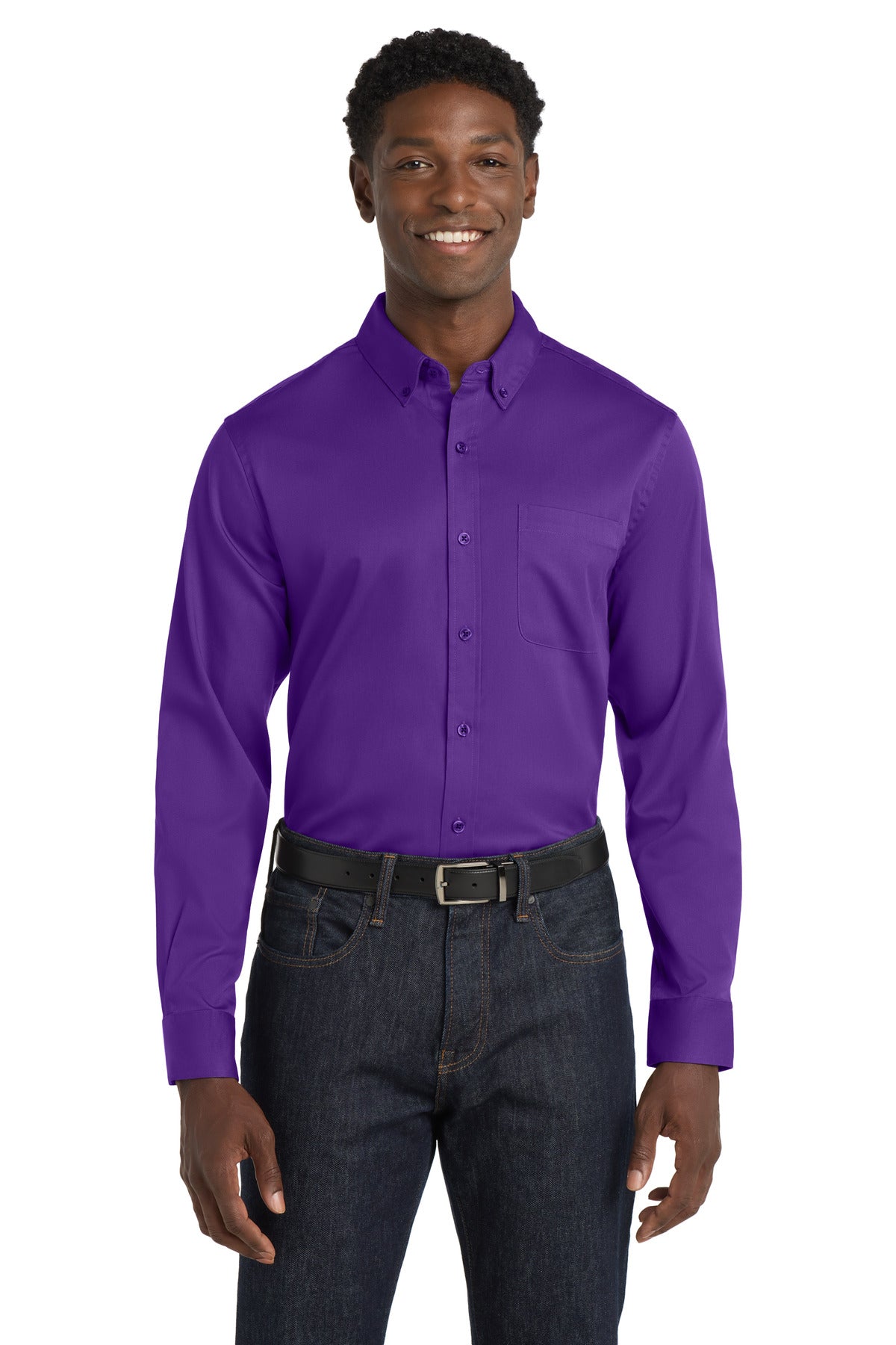 Port Authority Long Sleeve SuperPro React Twill Shirt. W808 - Purple