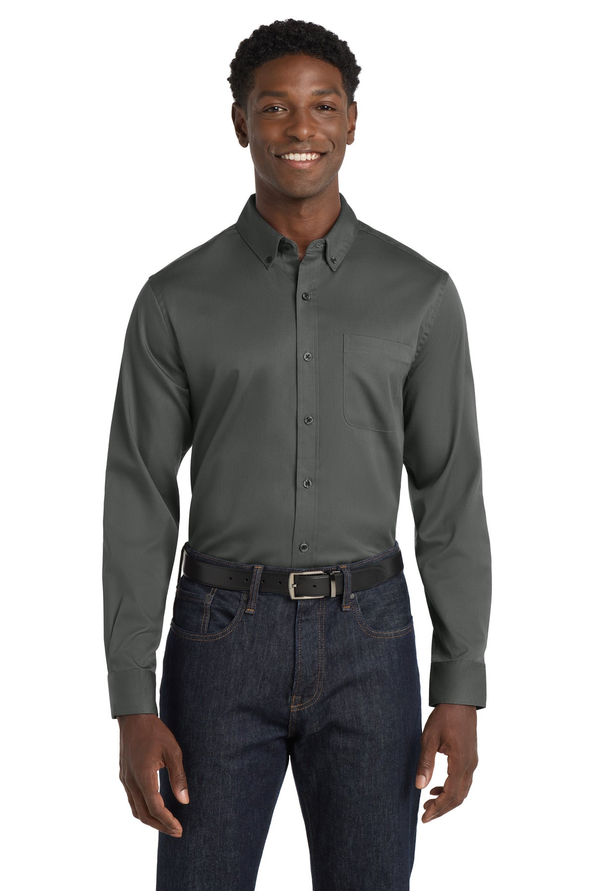 Port Authority Long Sleeve SuperPro React Twill Shirt. W808 - Storm Grey