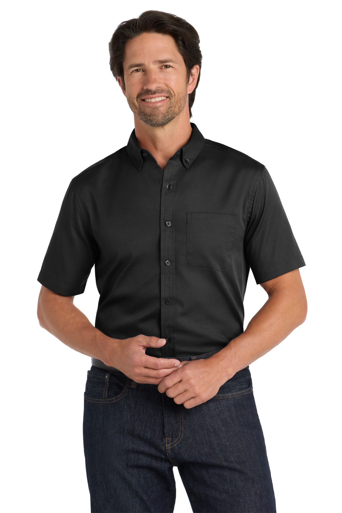 Port Authority Short Sleeve SuperPro React Twill Shirt. W809 - Deep Black
