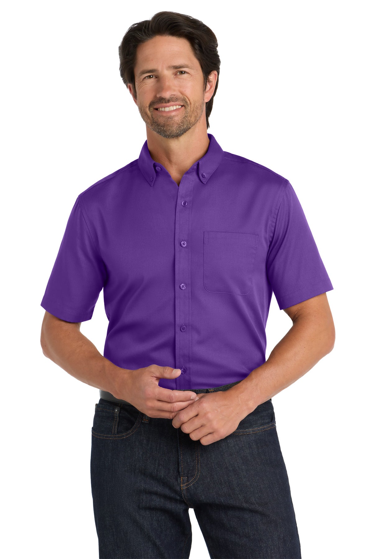 Port Authority Short Sleeve SuperPro React Twill Shirt. W809 - Purple