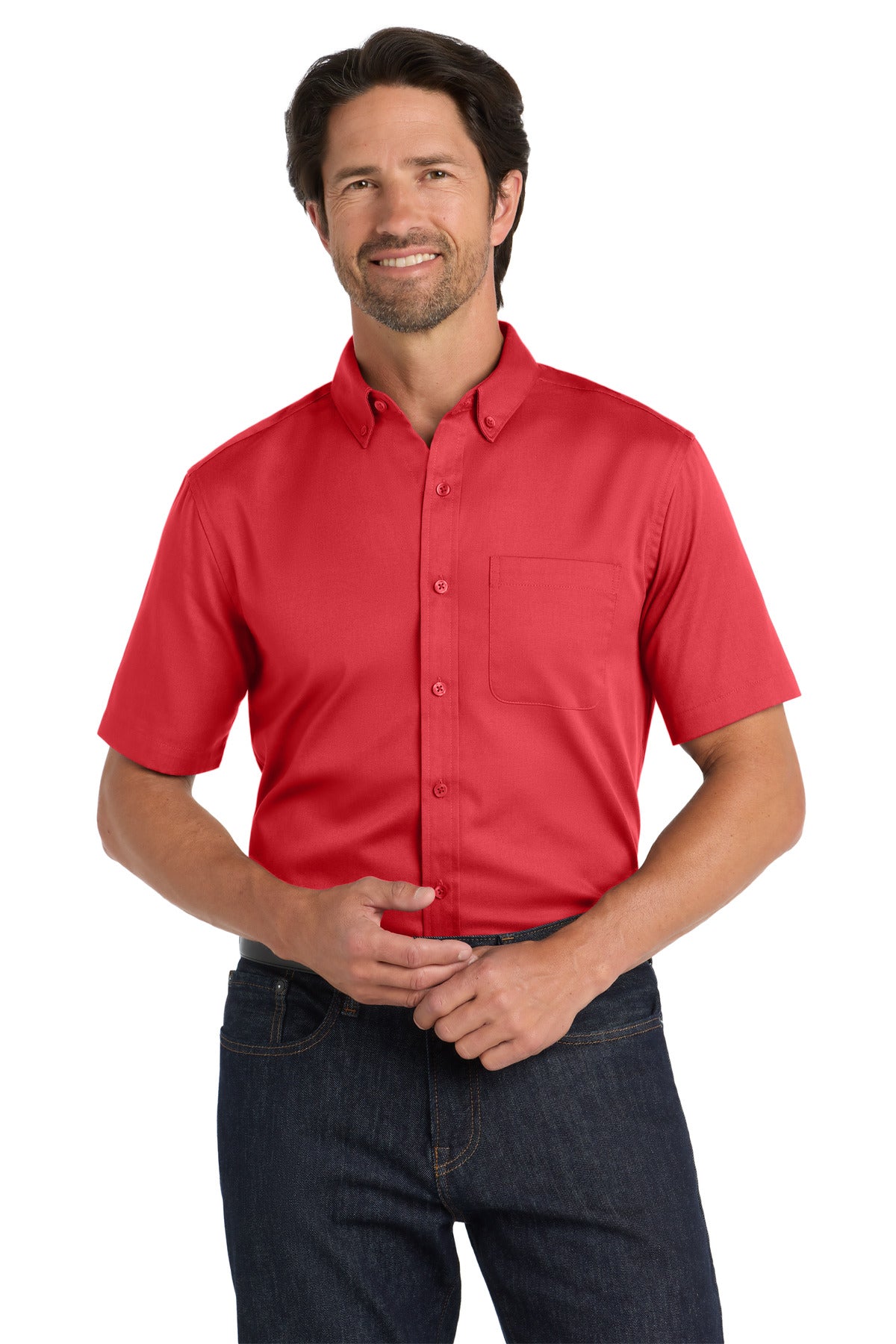 Port Authority Short Sleeve SuperPro React Twill Shirt. W809 - Rich Red