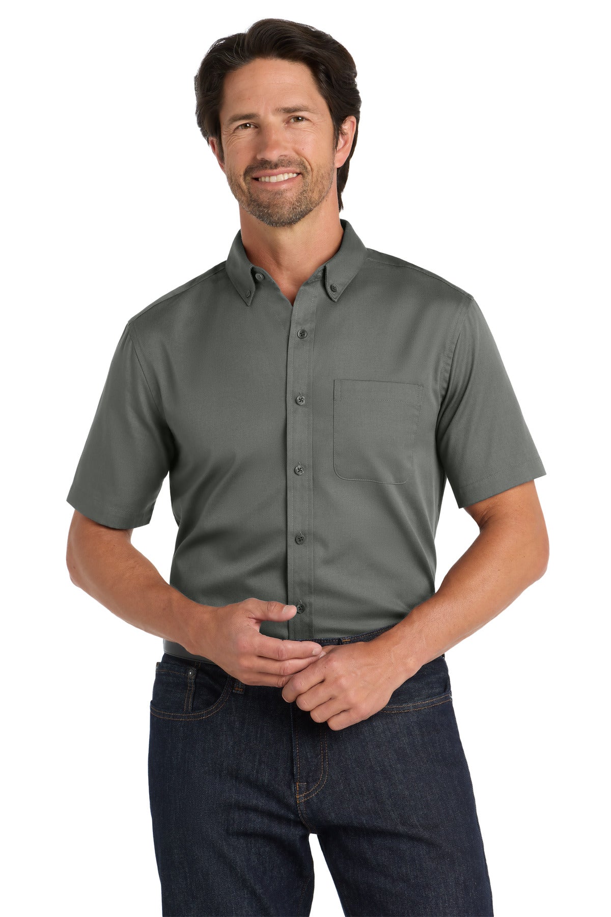 Port Authority Short Sleeve SuperPro React Twill Shirt. W809 - Storm Grey