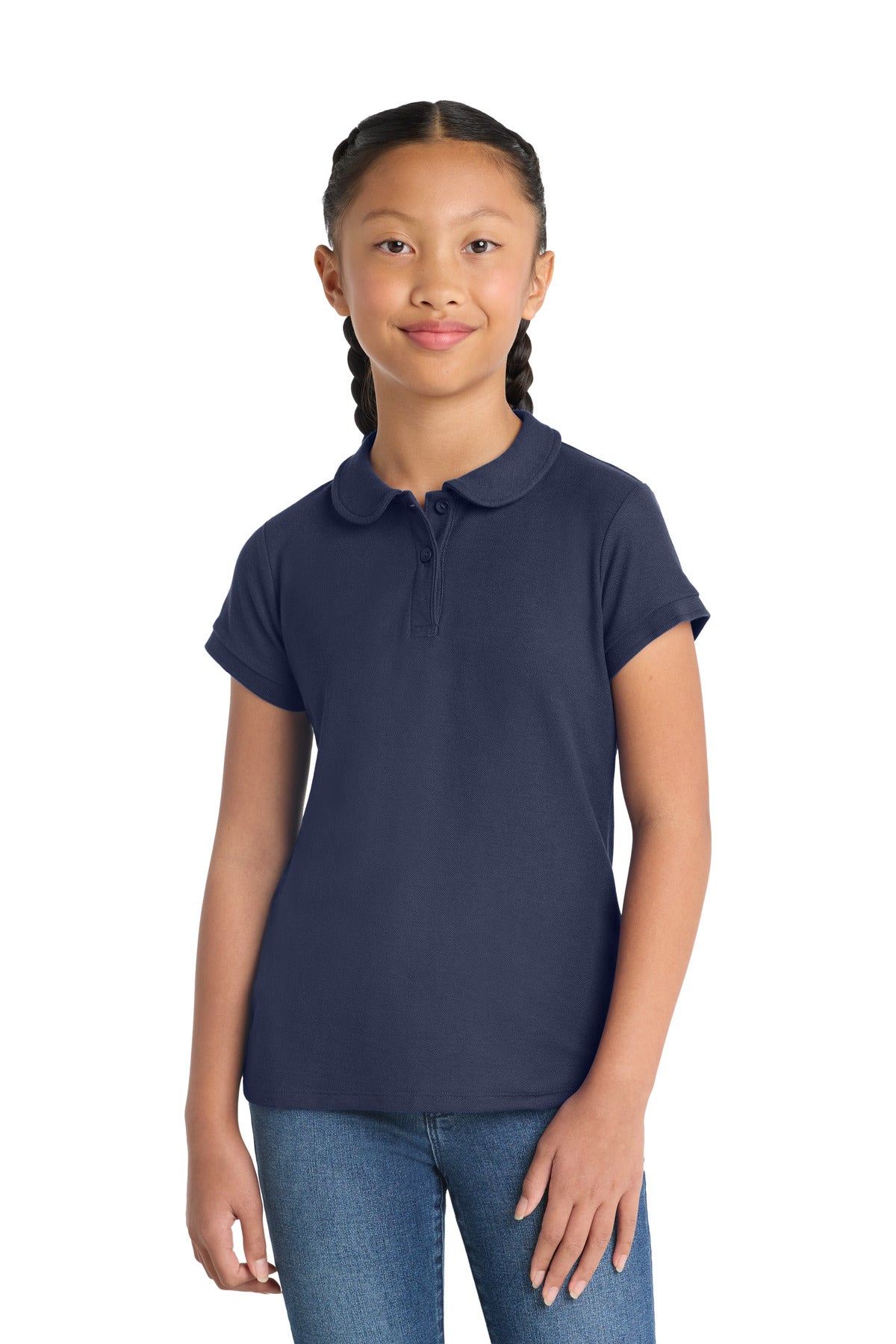 Port Authority Girls Silk Touch Peter Pan Collar Polo. YG503 - Navy