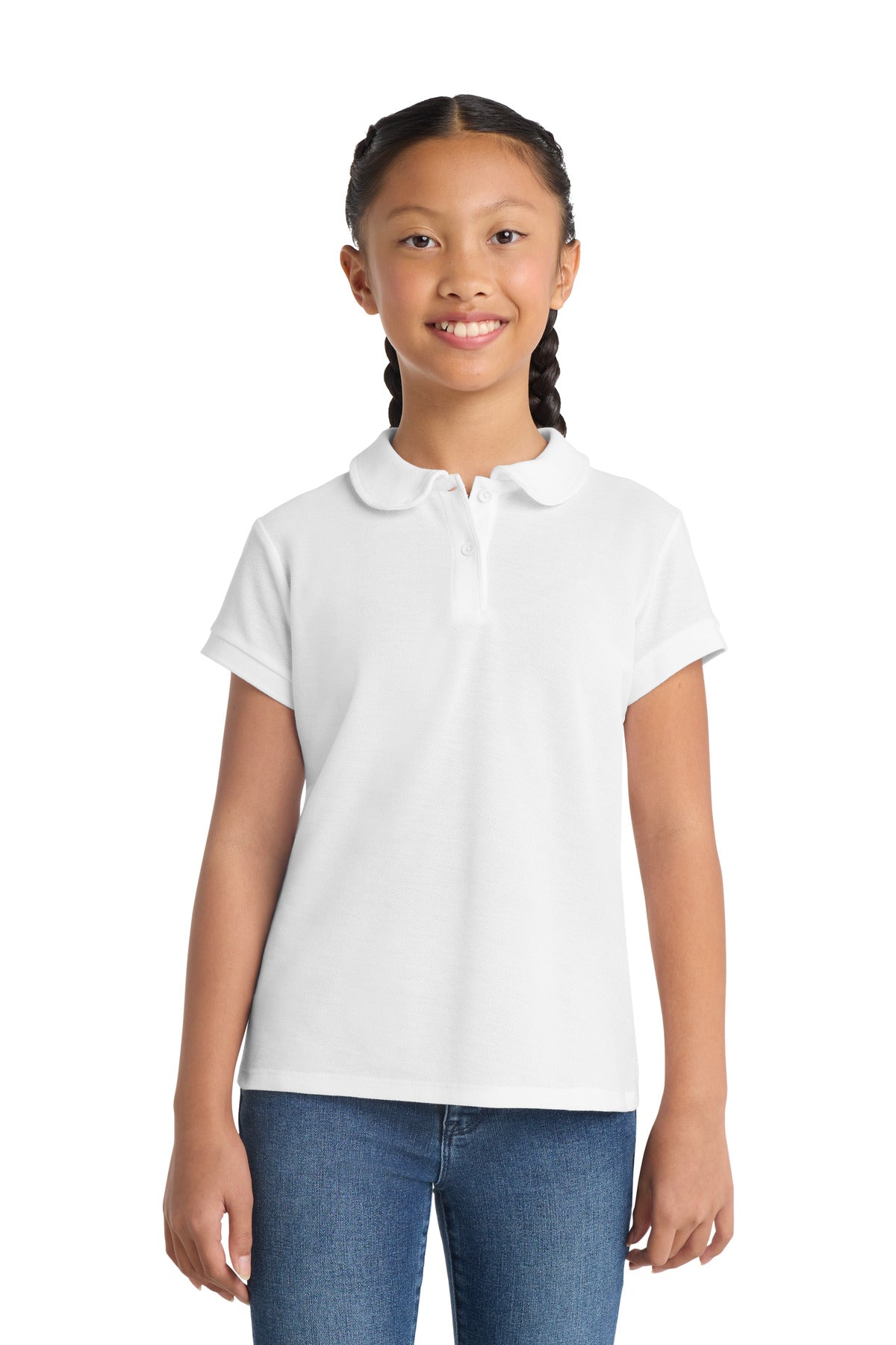 Port Authority Girls Silk Touch Peter Pan Collar Polo. YG503 - White