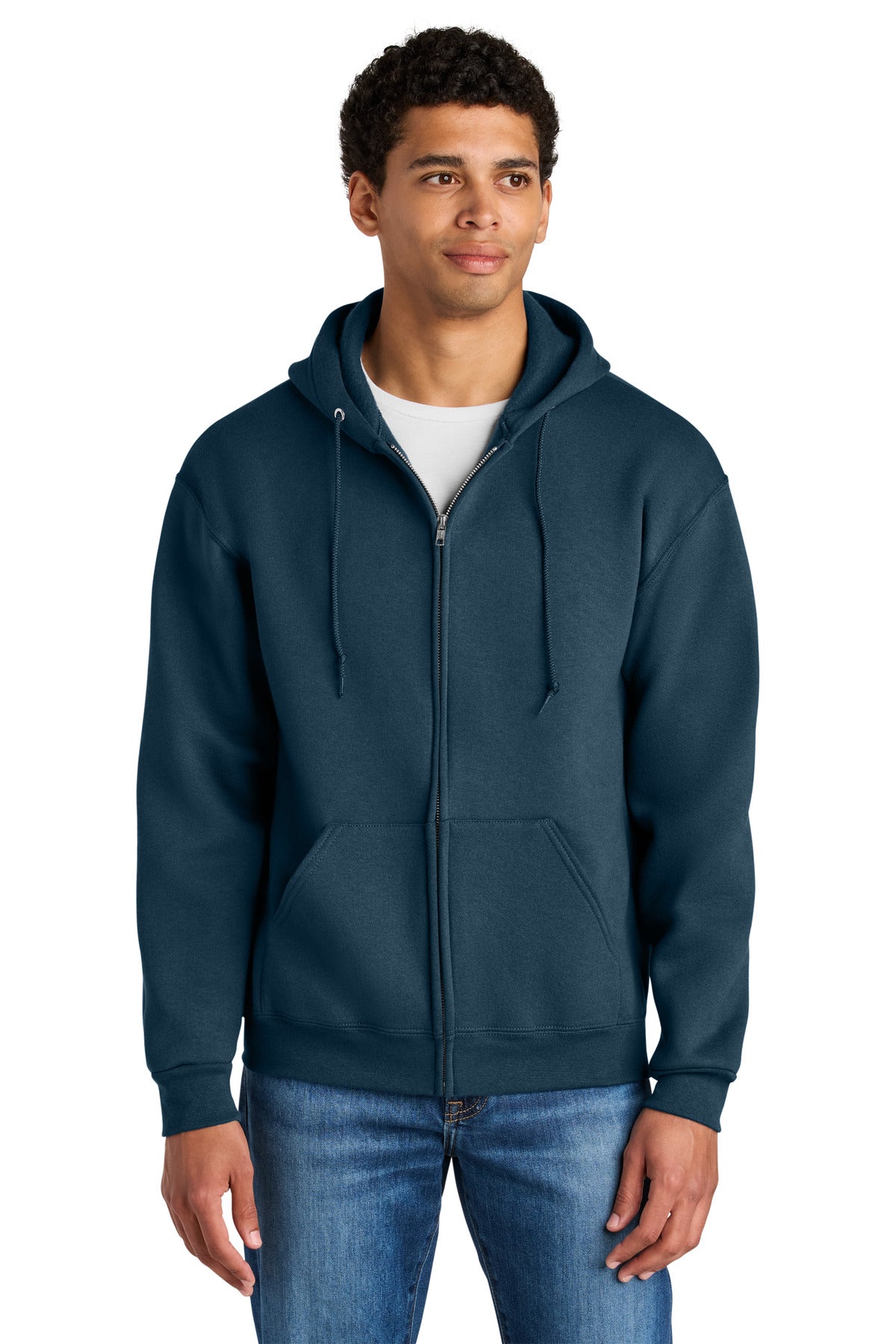 Jerzees Rugged Unisex Full-Zip Hooded Sweatshirt Z12M - Washed Navy