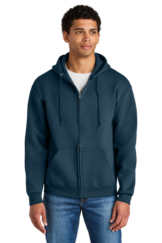 Jerzees Rugged Unisex Full-Zip Hooded Sweatshirt Z12M - Washed Navy