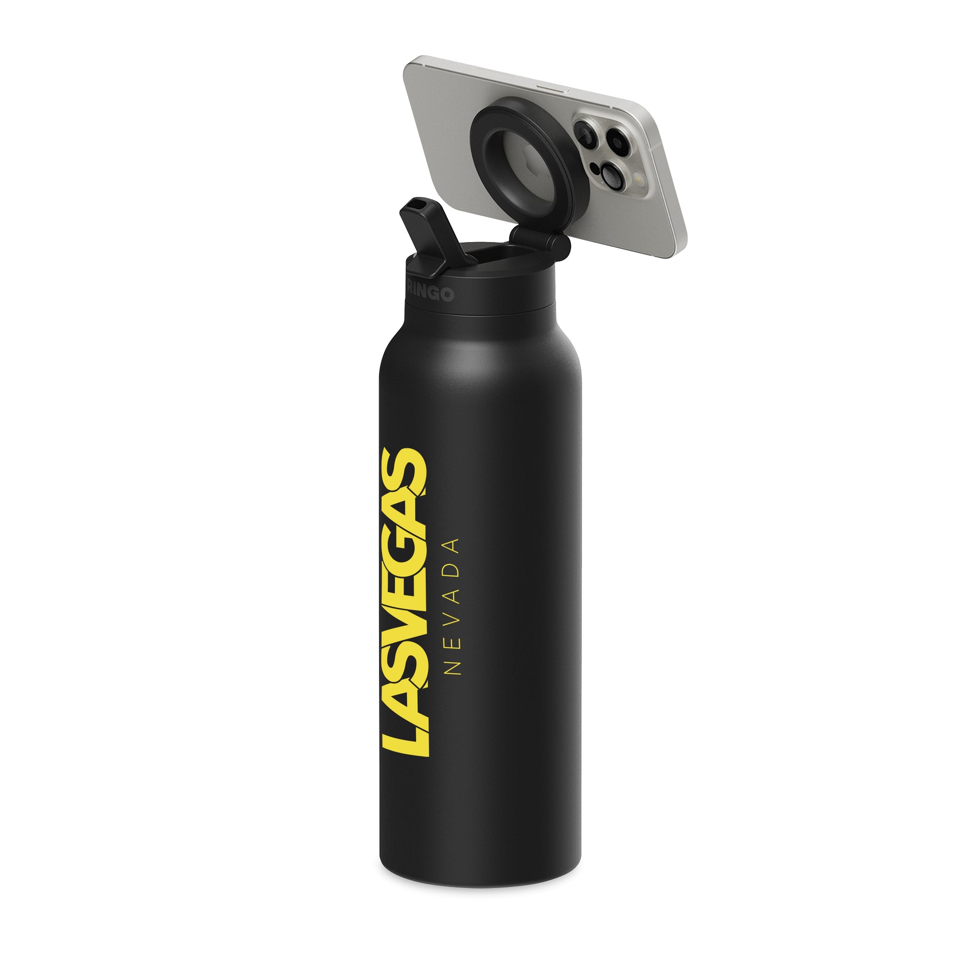 RINGO Pro Water Bottle with Magnetic Booster Ring - 24 Oz. - Black